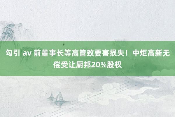 勾引 av 前董事长等高管致要害损失！中炬高新无偿受让厨邦20%股权