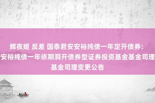 辉夜姬 反差 国泰君安安裕纯债一年定开债券: 国泰君安安裕纯债一年依期洞开债券型证券投资基金基金司理变更公告